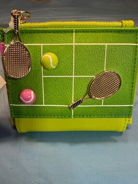 Betsey Johnson Lime Green Pickle Ball/Tennis Court Card Holder with Pink Tag
